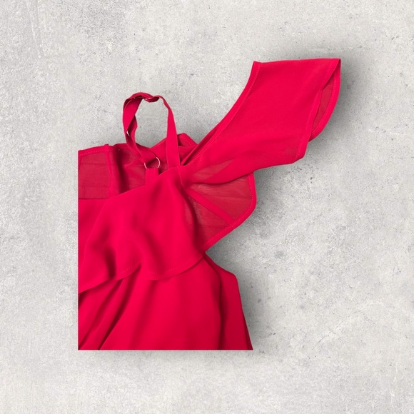 Torrrid Size 10  NWOT Red Chiffon Ruffled Cold Shoulder Skater Dress - Picture 4 of 8